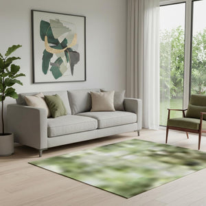 HomeRoots 8' Artichoke Green and Beige Round Washable Rug - Modern Abstract Design with UV Protection & Comfort 707836
