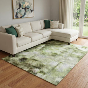 HomeRoots 9' X 12' Washable Artichoke Green & Beige Abstract Area Rug with UV Protection for Busy Homes 707838