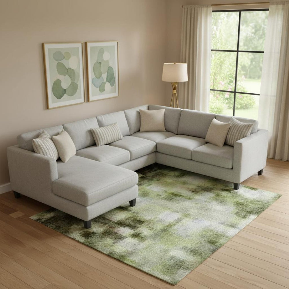 HomeRoots 10' X 14' Artichoke Green Abstract Area Rug - Washable, UV Protected, Durable & Stylish for Homes 707839
