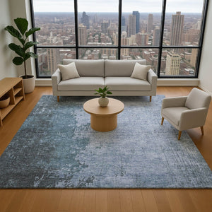 HomeRoots 5' X 8' Abstract Blue and Gray Washable Area Rug with UV Protection for High-Traffic Homes & Pets 707841