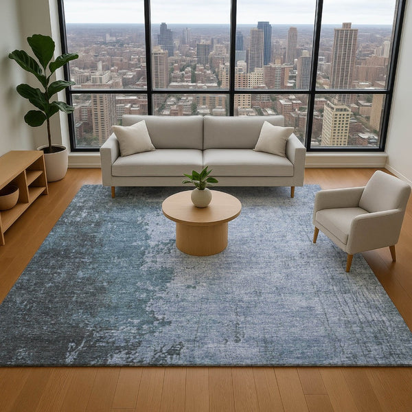 HomeRoots 5' X 8' Abstract Blue and Gray Washable Area Rug with UV Protection for High-Traffic Homes & Pets 707841