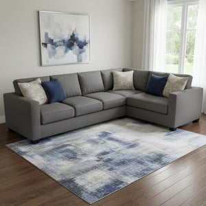 HomeRoots 9' X 12' Blue and Gray Abstract Area Rug – Washable, UV-Protected, Durable for High-Traffic Spaces 707844