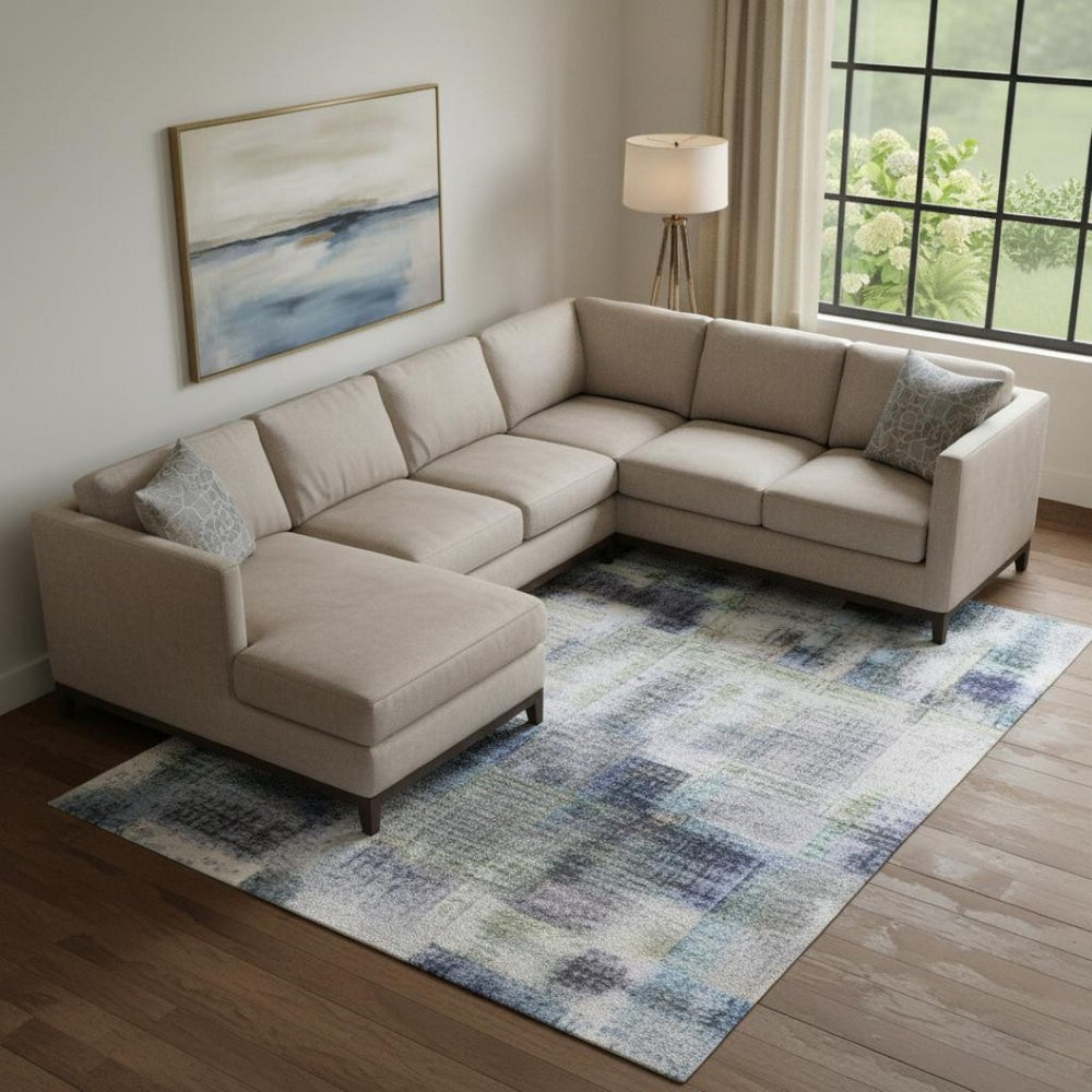 HomeRoots 10' X 14' Washable Blue and Gray Abstract Area Rug with UV Protection for Kids & Pets' Rooms 707845