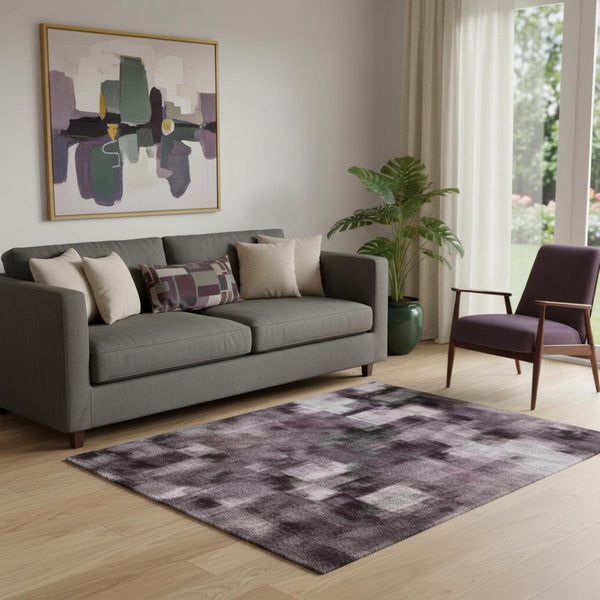 HomeRoots 8' Modern Abstract Lavender and Gray Washable Round Rug with UV Protection for Family Homes 707848