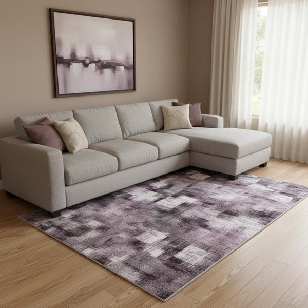 HomeRoots 9' X 12' Stylish Lavender and Gray Abstract Area Rug – Washable, UV Protected, Perfect for Any Room 707850