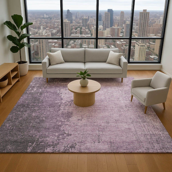 HomeRoots 9' X 12' Stylish Lavender and Gray Abstract Area Rug – Washable, UV Protected, Perfect for Any Room 707850