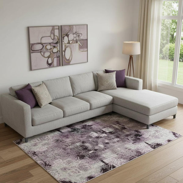 HomeRoots 10' X 14' Lavender & Gray Abstract Area Rug – Washable, UV-Protected, Modern, Durable Design for Home 707851