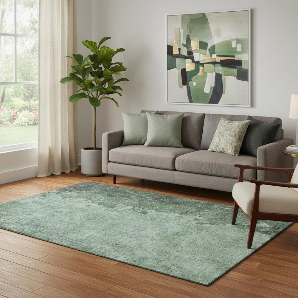 HomeRoots 8' Contemporary Pale Aqua & Gray Abstract Washable Round Rug with UV Protection for High-Traffic Homes 707854
