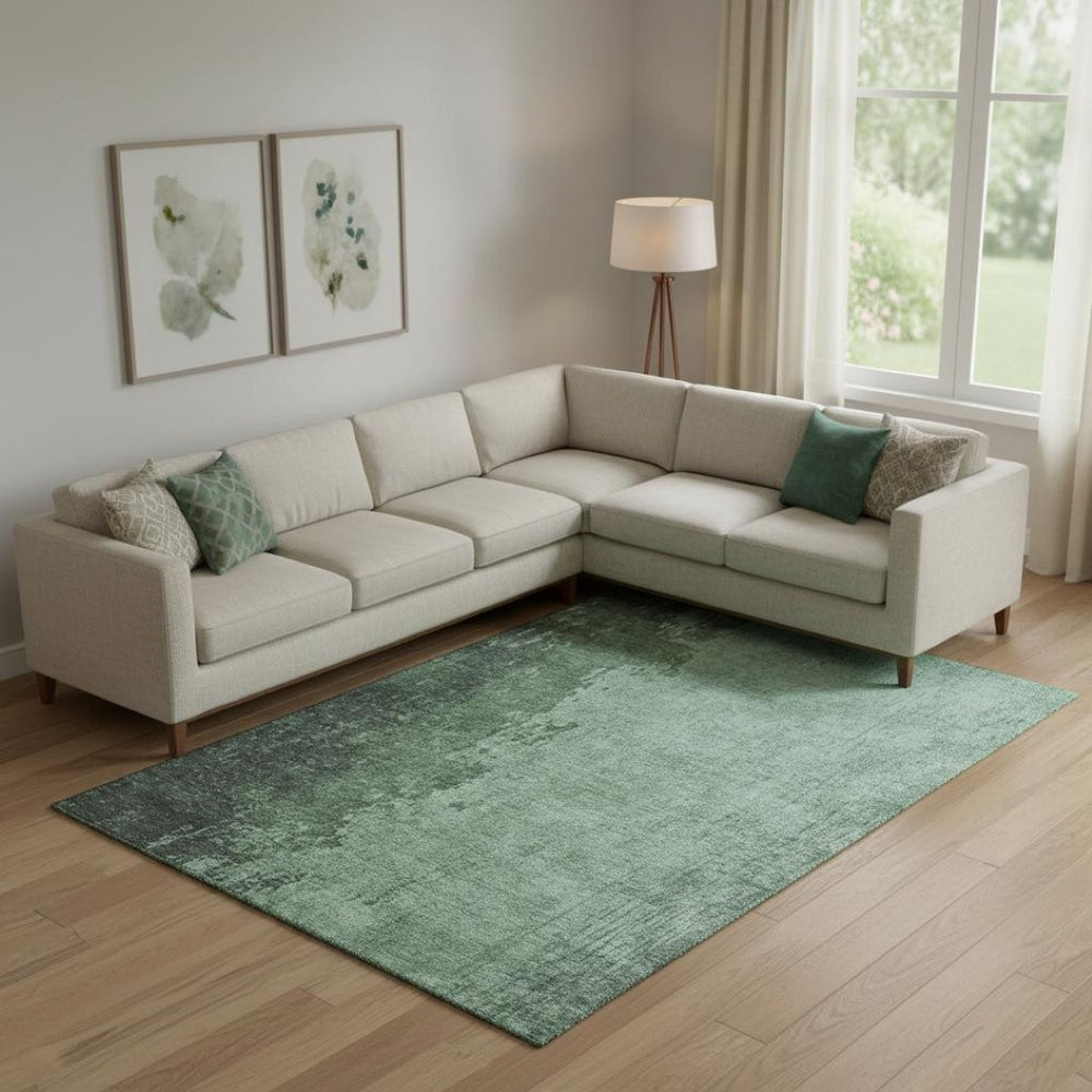 HomeRoots 10' X 14' Pale Aqua & Gray Abstract Washable Area Rug – Durable, UV-Protected, Family-Friendly Design 707857