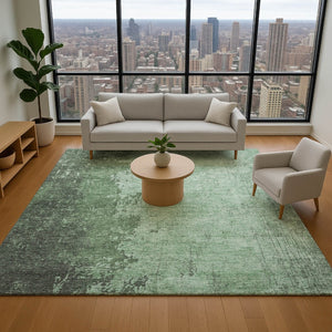HomeRoots 10' X 14' Pale Aqua & Gray Abstract Washable Area Rug – Durable, UV-Protected, Family-Friendly Design 707857