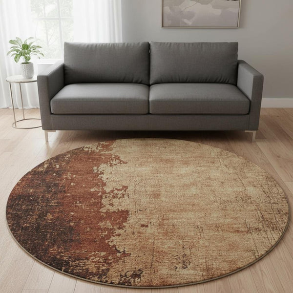 HomeRoots 8' X 10' Modern Tan and Beige Abstract Washable Area Rug with UV Protection for High-Traffic Spaces 707861