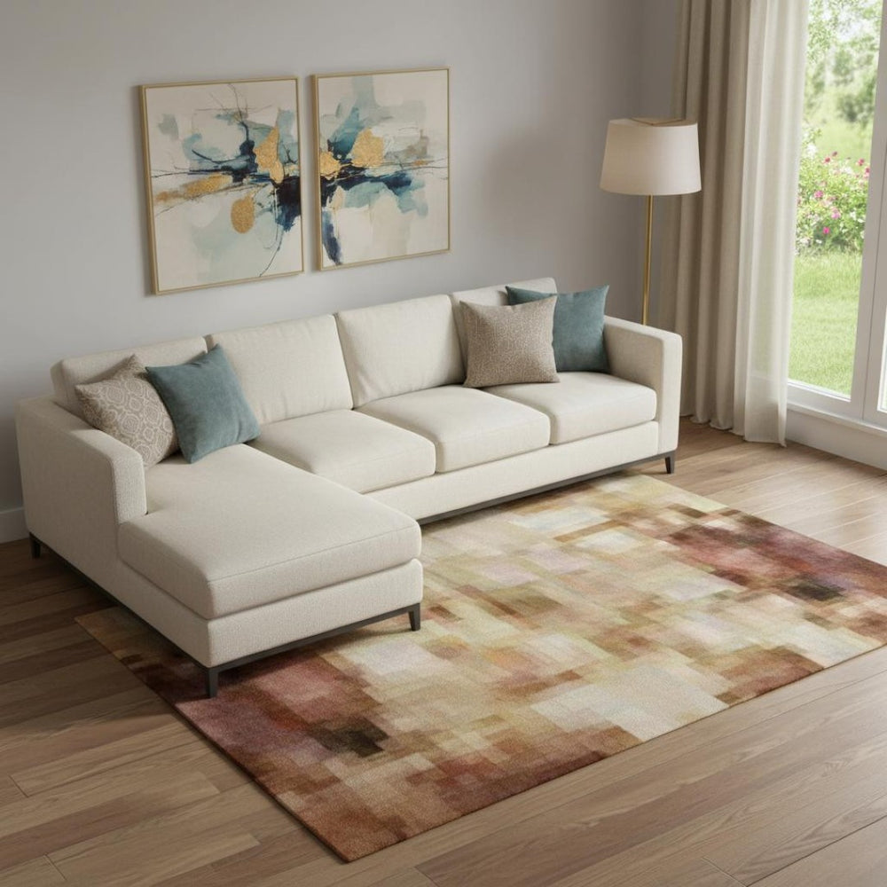 HomeRoots 9' X 12' Tan And Beige Abstract Area Rug - Durable, Washable, Stain-Resistant with UV Protection 707862