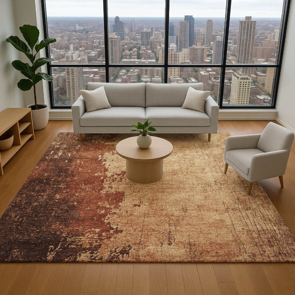 HomeRoots 9' X 12' Tan And Beige Abstract Area Rug - Durable, Washable, Stain-Resistant with UV Protection 707862