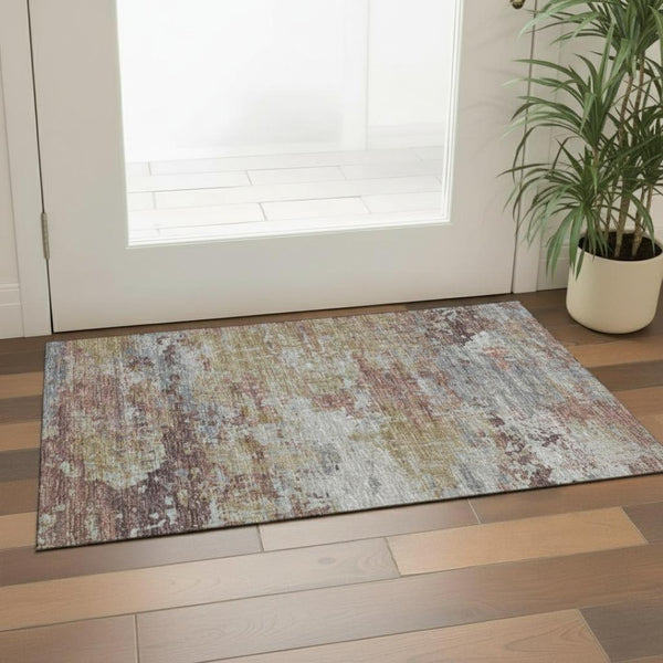HomeRoots 5' X 8' Stylish Taupe and Beige Abstract Washable Area Rug with UV Protection for Everyday Life 707865