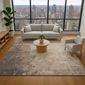 HomeRoots 5' X 8' Stylish Taupe and Beige Abstract Washable Area Rug with UV Protection for Everyday Life 707865