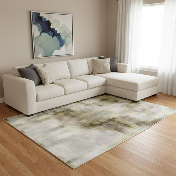 HomeRoots 9' X 12' Abstract Taupe & Beige Area Rug - Washable, UV-Protected, Durable & Stylish for Busy Homes 707868