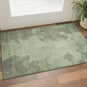 HomeRoots 5' Modern Artichoke Green & Gray Abstract Washable Area Rug with UV Protection for Home Decor 707871