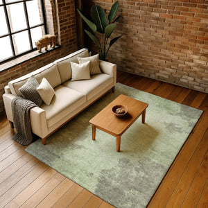 HomeRoots 5' Modern Artichoke Green & Gray Abstract Washable Area Rug with UV Protection for Home Decor 707871