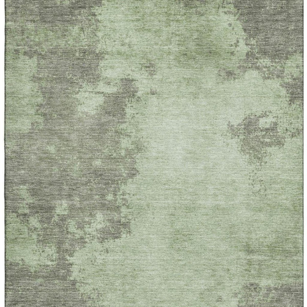 HomeRoots 5' Modern Artichoke Green & Gray Abstract Washable Area Rug with UV Protection for Home Decor 707871