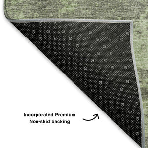 HomeRoots 8' X 10' Artichoke Green & Gray Abstract Washable Rug - Durable, UV Protected for Busy Homes 707873