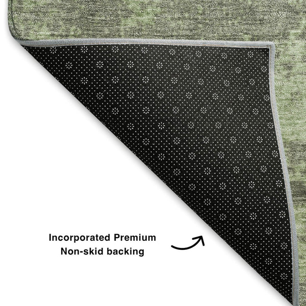 HomeRoots 8' X 10' Artichoke Green & Gray Abstract Washable Rug - Durable, UV Protected for Busy Homes 707873