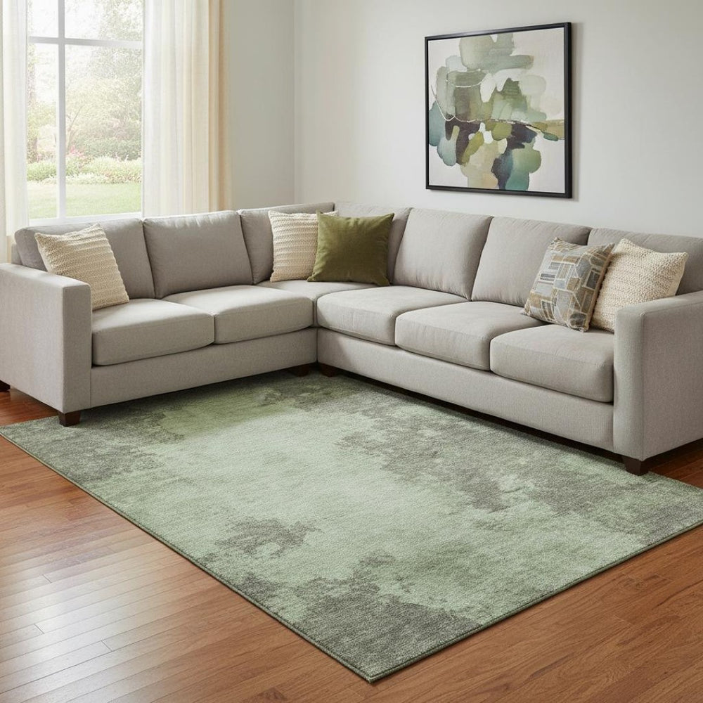 HomeRoots 9' X 12' Artichoke Green & Gray Abstract Rug - Washable, UV Protected, Durable & Stylish Home Essential 707874