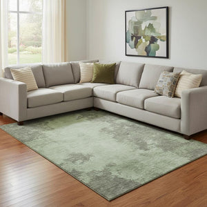 HomeRoots 9' X 12' Artichoke Green & Gray Abstract Rug - Washable, UV Protected, Durable & Stylish Home Essential 707874