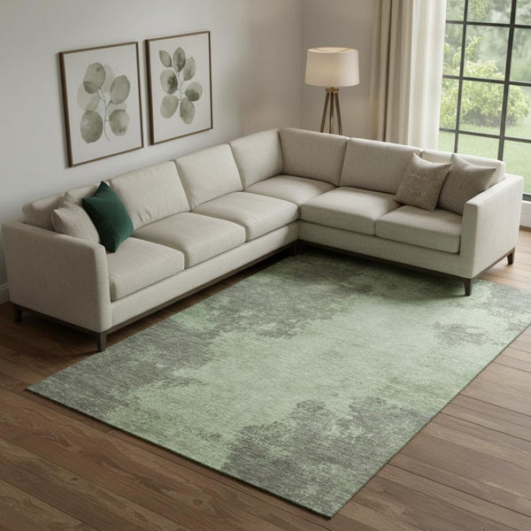 HomeRoots 10' X 14' Artichoke Green & Gray Abstract Washable Area Rug - UV Protected, Stylish & Durable Design 707875