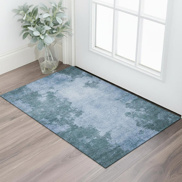 HomeRoots 5' X 8' Denim Blue Abstract Area Rug - UV Protected, Stain-Resistant, Perfect for Homes with Kids & Pets 707877