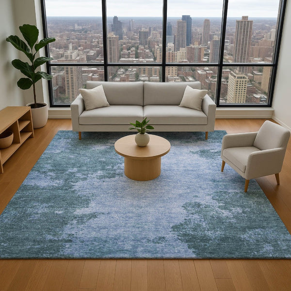 HomeRoots 5' X 8' Denim Blue Abstract Area Rug - UV Protected, Stain-Resistant, Perfect for Homes with Kids & Pets 707877