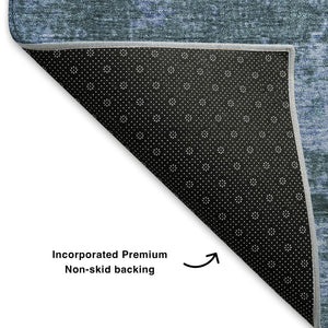 HomeRoots 5' X 8' Denim Blue Abstract Area Rug - UV Protected, Stain-Resistant, Perfect for Homes with Kids & Pets 707877