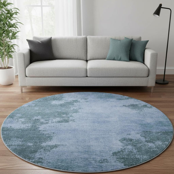 HomeRoots 8' X 10' Denim Blue Abstract Washable Area Rug with UV Protection for Stylish, Easy-Care Living Spaces 707879