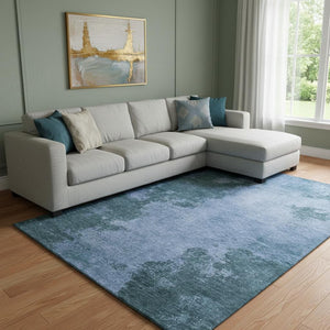 HomeRoots 9' X 12' Denim Blue & Sky Blue Abstract Washable Area Rug - UV Protection for Homes with Kids & Pets 707880