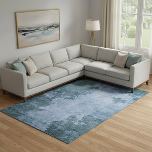 HomeRoots 10' X 14' Denim Blue & Sky Blue Abstract Area Rug - Stain-Resistant, UV Protected, Low-Maintenance Design 707881