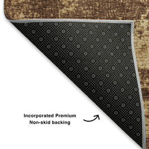 HomeRoots 8' X 10' Abstract Coffee & Beige Washable Area Rug with UV Protection for Stylish High-Traffic Spaces 707885