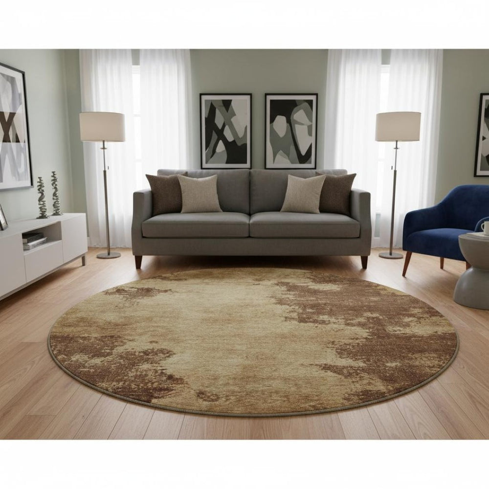HomeRoots 8' X 10' Abstract Coffee & Beige Washable Area Rug with UV Protection for Stylish High-Traffic Spaces 707885