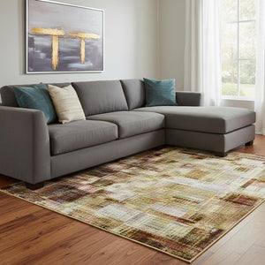 HomeRoots 9' X 12' Coffee and Beige Abstract Area Rug - Durable, Washable, UV-Protected for Stylish Living Spaces 707886