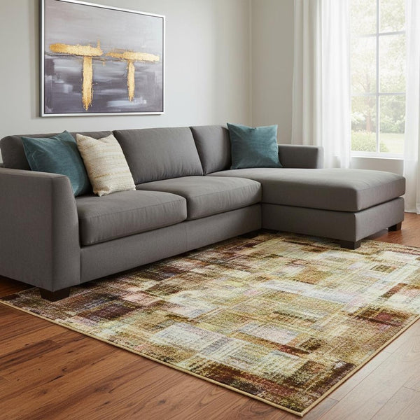 HomeRoots 9' X 12' Coffee and Beige Abstract Area Rug - Durable, Washable, UV-Protected for Stylish Living Spaces 707886