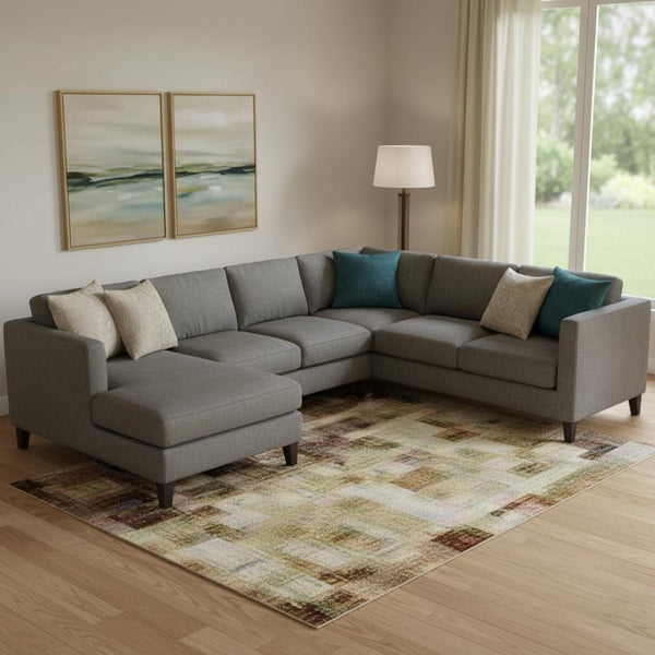 HomeRoots 10' X 14' Washable Coffee & Beige Abstract Area Rug - Durable, Stain-Resistant, UV Protected Design 707887