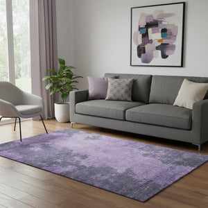 HomeRoots 8' Washable Round Rug in Purple & Lavender - Modern Abstract Design with UV Protection & Durability 707890