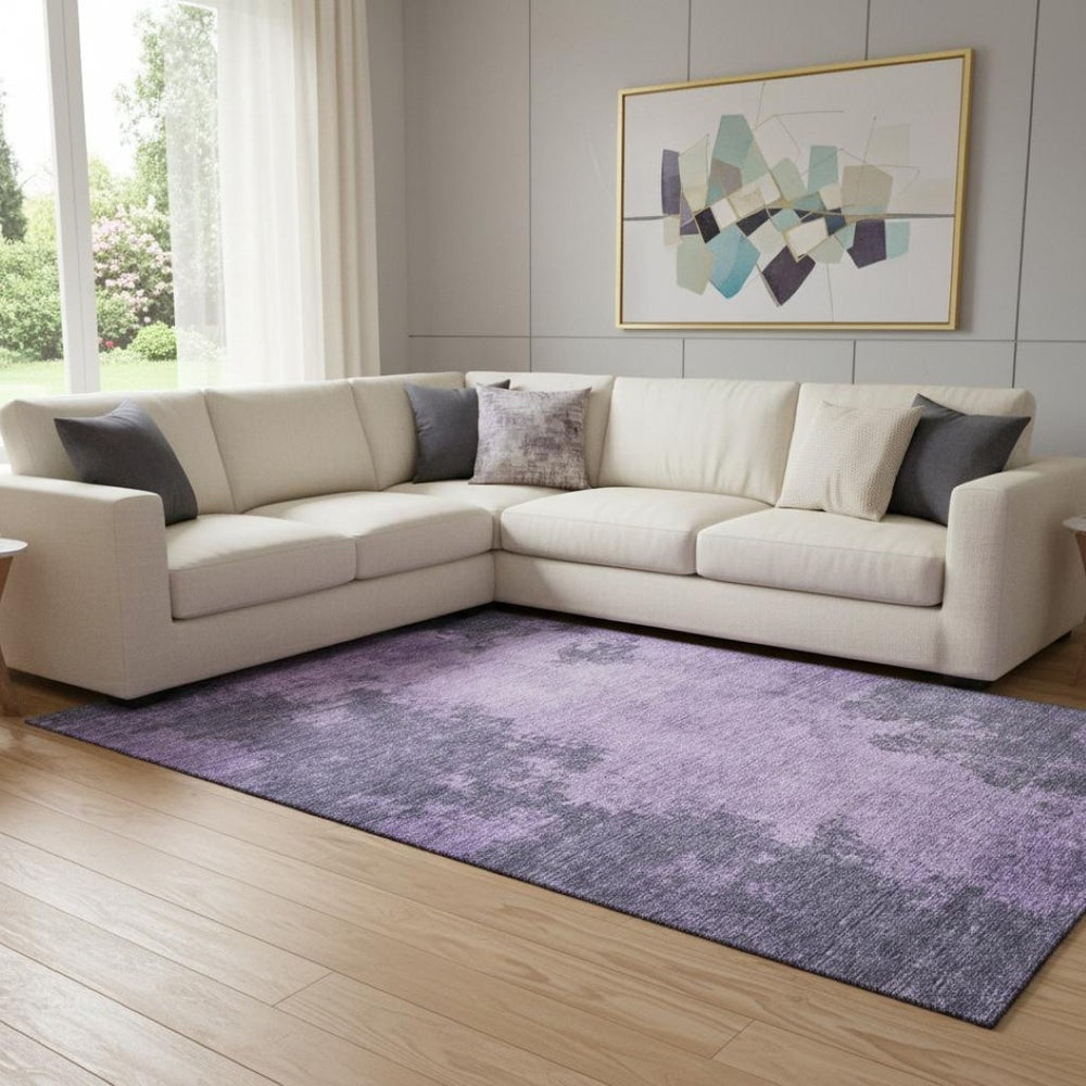 HomeRoots 9' X 12' Purple & Lavender Abstract Area Rug - Washable, UV-Protected, Stain-Resistant, Durable Design 707892