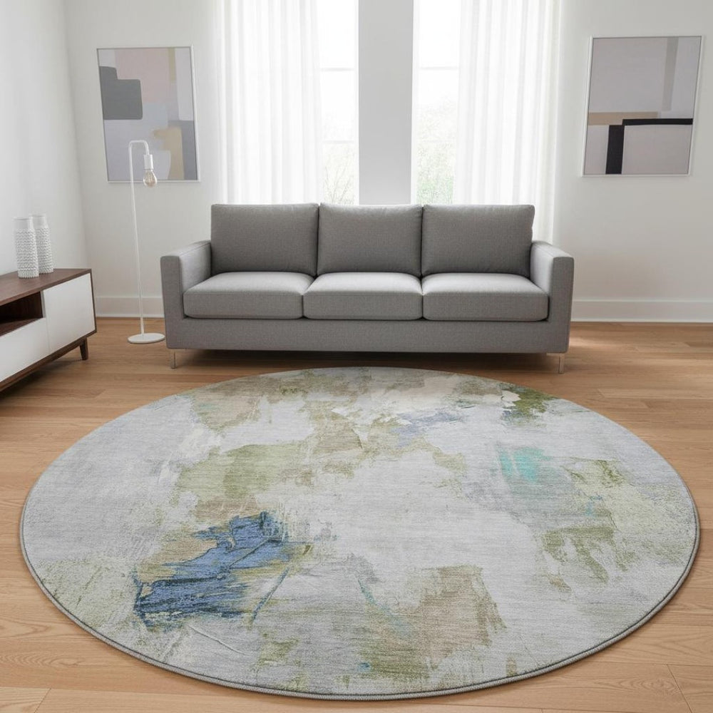 HomeRoots 8' X 10' Washable Area Rug in Beige, Blue, Ivory - Stain Resistant, Non-Slip, UV Protected Decor Solution 707897