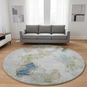 HomeRoots 8' X 10' Washable Area Rug in Beige, Blue, Ivory - Stain Resistant, Non-Slip, UV Protected Decor Solution 707897