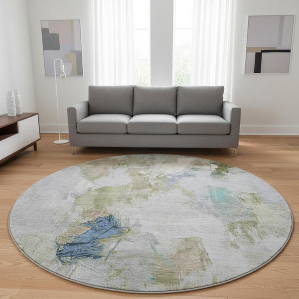 HomeRoots 8' X 10' Washable Area Rug in Beige, Blue, Ivory - Stain Resistant, Non-Slip, UV Protected Decor Solution 707897