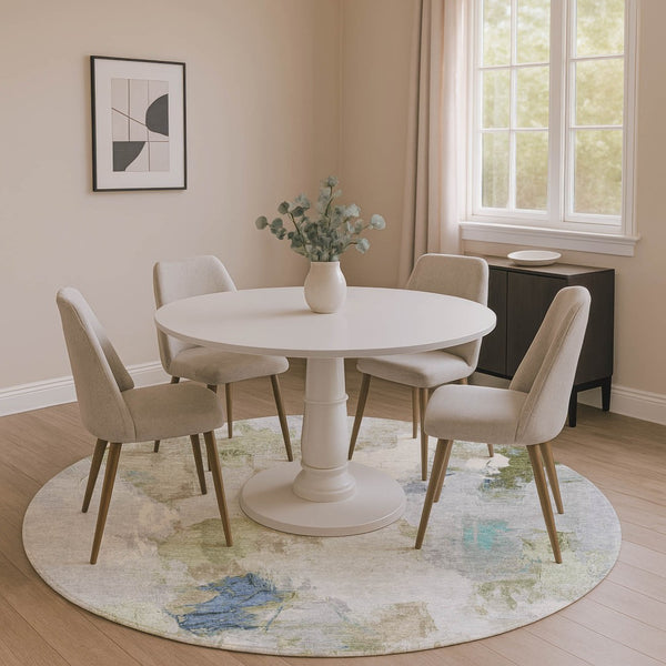 HomeRoots 8' X 10' Washable Area Rug in Beige, Blue, Ivory - Stain Resistant, Non-Slip, UV Protected Decor Solution 707897