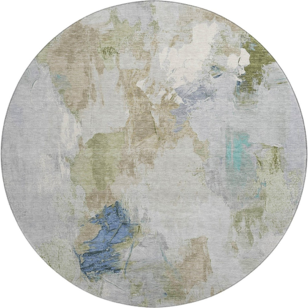 HomeRoots 8' X 10' Washable Area Rug in Beige, Blue, Ivory - Stain Resistant, Non-Slip, UV Protected Decor Solution 707897