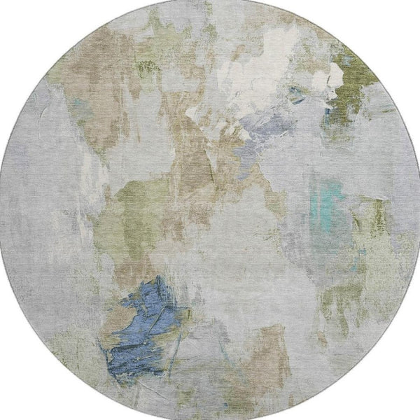 HomeRoots 8' X 10' Washable Area Rug in Beige, Blue, Ivory - Stain Resistant, Non-Slip, UV Protected Decor Solution 707897