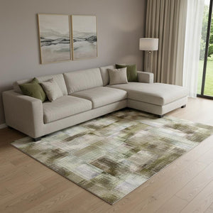 HomeRoots 10' Abstract Washable Area Rug in Beige, Blue & Ivory – Durable, UV Protected, Stain Resistant Design 707899