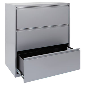 OSP Home Furnishings 36" Steel Lateral File Cabinet with Ball Bearing Drawers Locking Security and Leveling Glides 3 Glides Silver LF336-SV