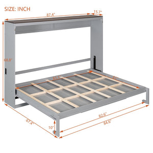 English Elm Queen Murphy Wall Bed with Usb Ports Space Saving Cabinet for Guest or Home Office Gray LP000385AAE